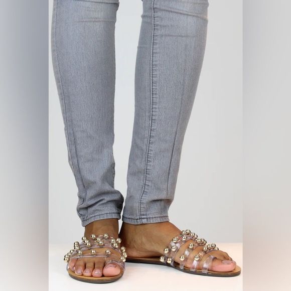 SCHUTZ
CLEAR STRAP GOLD STUD SANDALS - Picture 1 of 10